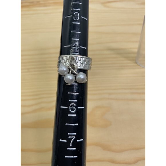 Adjustabel Silver and Gold Rings with Dangling Pearl Beads - Picture 3 of 4
